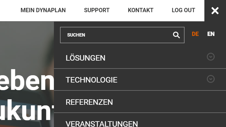 Das Sprachmenü in der oberen rechten Ecke der Webseite